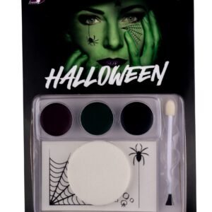Set de Pintura Facial Facial Bruja Halloween Dasini – 3 Colores + Tatuaje, Esponja y Aplicador
