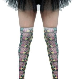 Medias Hippie Thigh High – Diseño Retro con Flores, Peace y Smileys