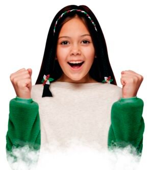 Smiling girl making winner gesture while looking camera isolated Diadema con Trenza