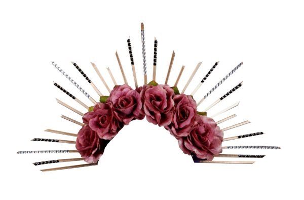 Diadema de Catrina Rosas Pálido y Brillantes negros