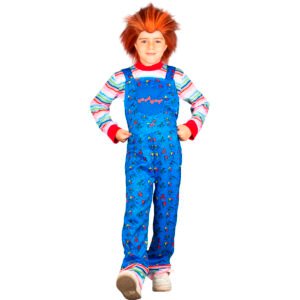 Disfraz Chucky Niño Oficial - Overol Azul Good Guys, Playera a Rayas y Peluca Pelirroja