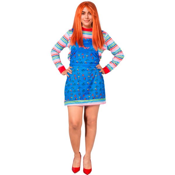 Disfraz Chucky Mujer Oficial con Vestido, Playera y Peluca Pelirroja