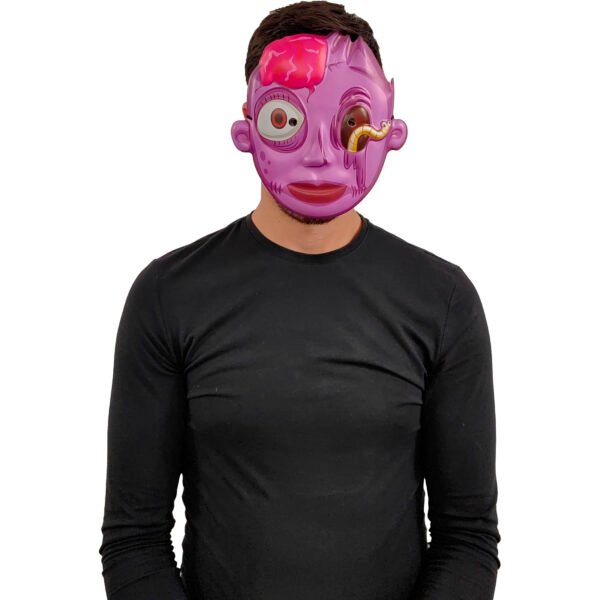 Máscara Zombie Kid Mask – Rostro Putrefacto Violeta con Gusano