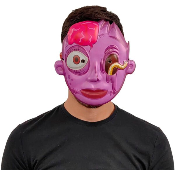 Máscara Zombie Kid Mask – Rostro Putrefacto Violeta con Gusano