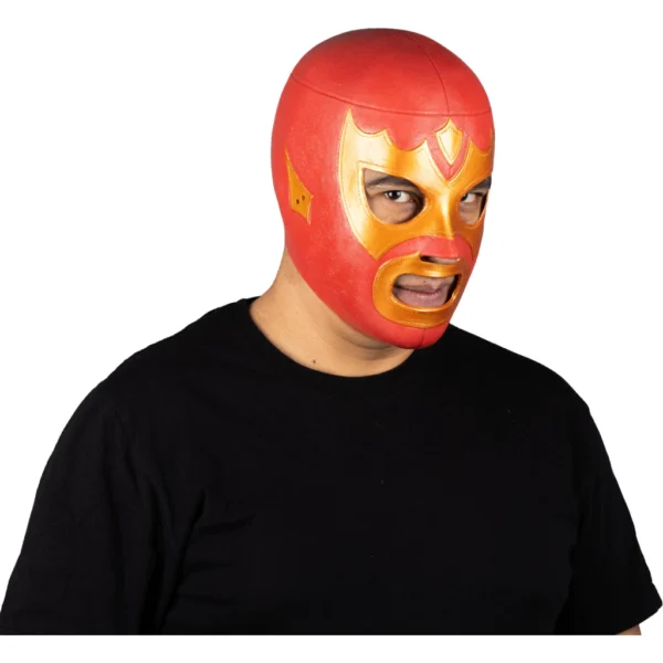Máscara Látex Luchador Guerrero Escarlata Rojo y Dorado