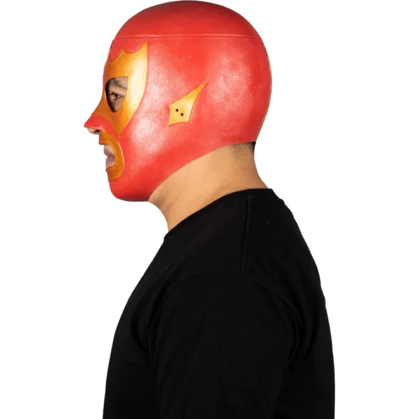 Máscara Látex Luchador Guerrero Escarlata Rojo y Dorado