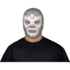 Máscara Látex Luchador Leyenda Plateada – Acabado Metálico Artesanal