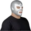 Máscara Látex Luchador Leyenda Plateada – Acabado Metálico Artesanal