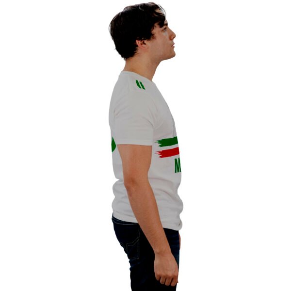 Playera Mexicana Adulto – Camiseta Blanca con Escudo y Franjas Tricolor
