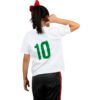 Playera Mexicana Niño Unitalla – Blanca con Escudo Azteca y Franjas Tricolor