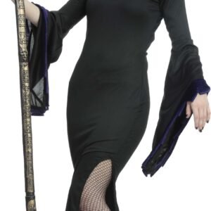 Disfraz Bewitch – Vestido Largo Negro de Villana con Tocado de Cuernos y Bastón