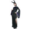 82020_82021_01 Disfraz Bewitch – Vestido Largo Negro de Villana con Tocado de Cuernos y Bastón