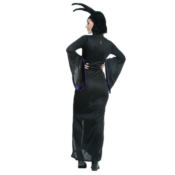 82020_82021_04 Disfraz Bewitch – Vestido Largo Negro de Villana con Tocado de Cuernos y Bastón
