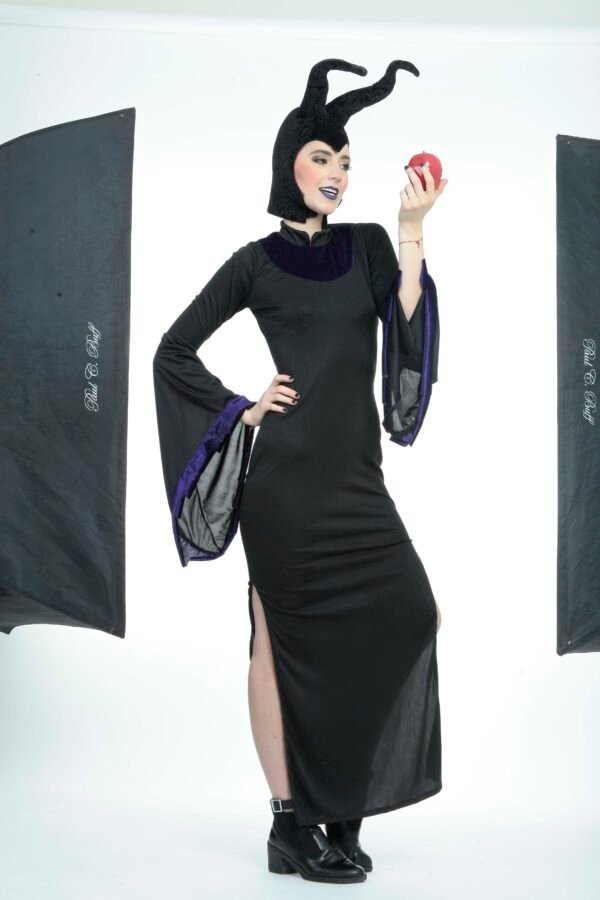 82020_82021_Bewitch (24) Disfraz Bewitch – Vestido Largo Negro de Villana con Tocado de Cuernos y Bastón