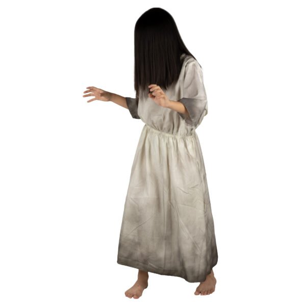 Disfraz La Niña del Pozo – Vestido Blanco Desgastado + Peluca Larga Negra