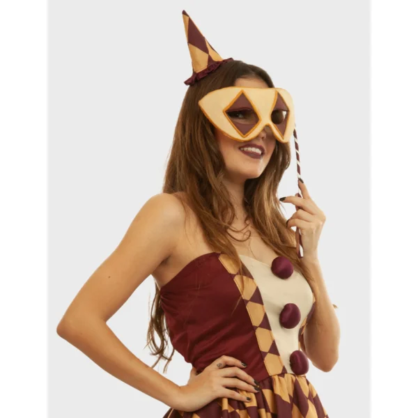 84385_Vintage Clown Girl_D Disfraz Vintage Clown Girl – Payasa Circo Clásico en Tonos Vino y Crema