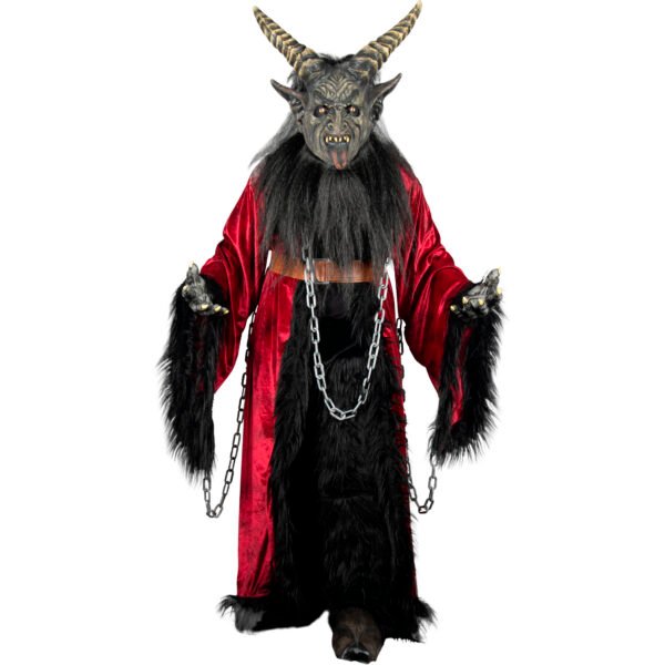 84826_Kramper Cape (1) Disfraz Krampus Cape – Capa de Terciopelo Rojo con Máscara y Cadenas